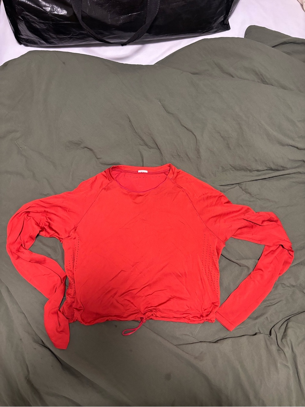 Gymshark Women's Red Long-Sleeve Drawstring Top